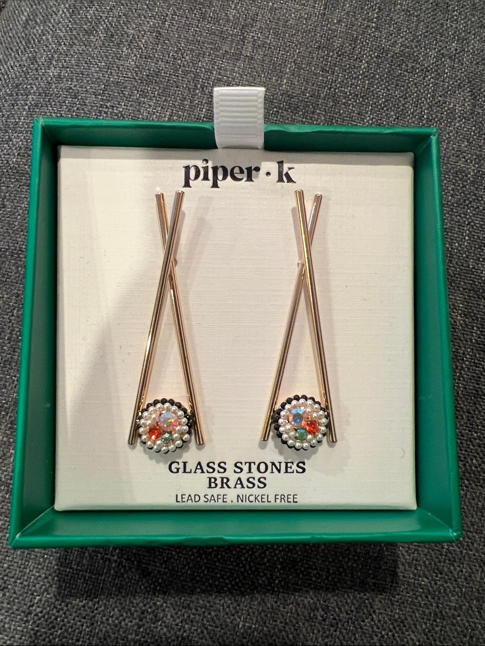 piper.k Gold Tone Crystal Drop sushi earrings